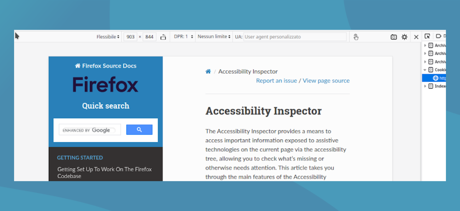 gestione della modalità responsive su Firefox DevTools