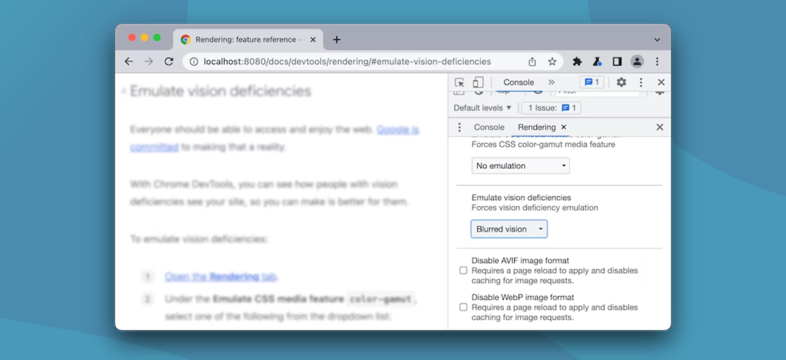 La tab Rendering di Chrome DevTools